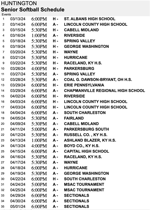 Softball Schedule